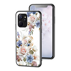 Realme 10 5G用ハイブリットバンパーケース プラスチック 鏡面 花 カバー S01 Realme ホワイト