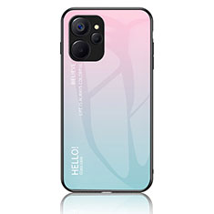 Realme 10T 5G用ハイブリットバンパーケース プラスチック 鏡面 虹 グラデーション 勾配色 カバー LS1 Realme シアン