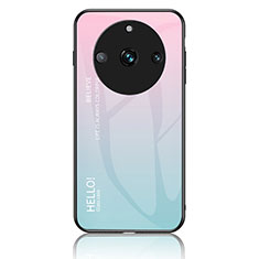 Realme 11 Pro+ Plus 5G用ハイブリットバンパーケース プラスチック 鏡面 虹 グラデーション 勾配色 カバー LS1 Realme シアン