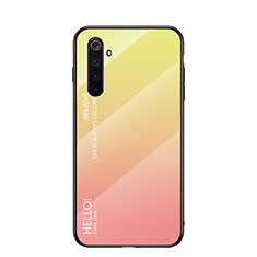 Realme 6s用ハイブリットバンパーケース プラスチック 鏡面 虹 グラデーション 勾配色 カバー Realme イエロー