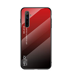 Realme 6s用ハイブリットバンパーケース プラスチック 鏡面 虹 グラデーション 勾配色 カバー Realme レッド