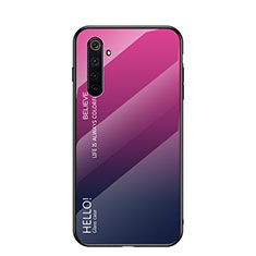 Realme 6s用ハイブリットバンパーケース プラスチック 鏡面 虹 グラデーション 勾配色 カバー Realme ローズレッド