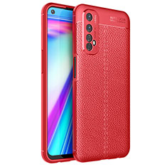 Realme 7用シリコンケース ソフトタッチラバー レザー柄 カバー Realme レッド