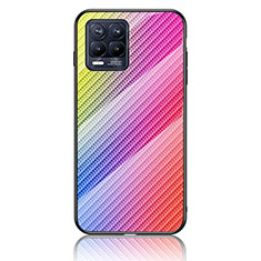 Realme 8 4G用ハイブリットバンパーケース プラスチック 鏡面 虹 グラデーション 勾配色 カバー LS2 Realme ピンク