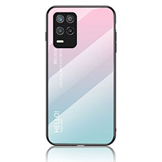 Realme 8 5G用ハイブリットバンパーケース プラスチック 鏡面 虹 グラデーション 勾配色 カバー LS1 Realme シアン