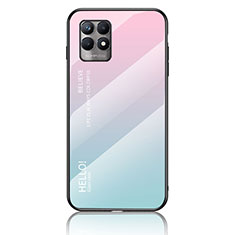 Realme 8i用ハイブリットバンパーケース プラスチック 鏡面 虹 グラデーション 勾配色 カバー LS1 Realme シアン