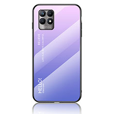 Realme 8i用ハイブリットバンパーケース プラスチック 鏡面 虹 グラデーション 勾配色 カバー LS1 Realme ラベンダー