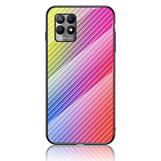 Realme 8i用ハイブリットバンパーケース プラスチック 鏡面 虹 グラデーション 勾配色 カバー LS2 Realme ピンク