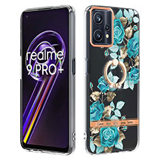 Realme 9 4G用シリコンケース ソフトタッチラバー バタフライ パターン カバー アンド指輪 Y06B Realme シアン