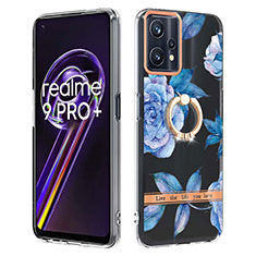 Realme 9 4G用シリコンケース ソフトタッチラバー バタフライ パターン カバー アンド指輪 Y06B Realme ネイビー