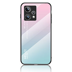 Realme 9 4G用ハイブリットバンパーケース プラスチック 鏡面 虹 グラデーション 勾配色 カバー LS1 Realme シアン