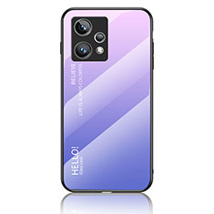 Realme 9 4G用ハイブリットバンパーケース プラスチック 鏡面 虹 グラデーション 勾配色 カバー LS1 Realme ラベンダー