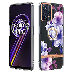 Realme 9 5G用シリコンケース ソフトタッチラバー バタフライ パターン カバー アンド指輪 Y06B Realme パープル