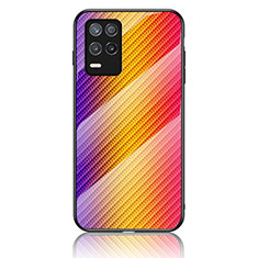 Realme 9 5G India用ハイブリットバンパーケース プラスチック 鏡面 虹 グラデーション 勾配色 カバー LS2 Realme オレンジ