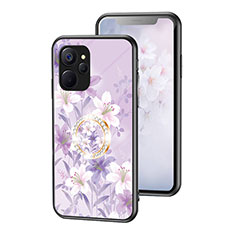 Realme 9i 5G用ハイブリットバンパーケース プラスチック 鏡面 花 カバー S01 Realme ラベンダー