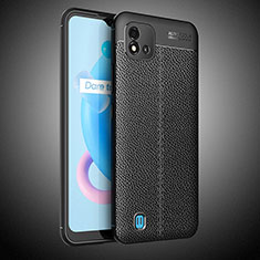 Realme C11 (2021)用シリコンケース ソフトタッチラバー レザー柄 カバー WL2 Realme ブラック