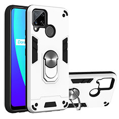 Realme C15用ハイブリットバンパーケース プラスチック アンド指輪 マグネット式 S01 Realme ホワイト