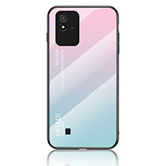 Realme C20用ハイブリットバンパーケース プラスチック 鏡面 虹 グラデーション 勾配色 カバー LS1 Realme シアン