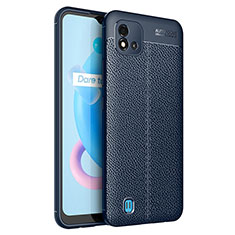 Realme C20用シリコンケース ソフトタッチラバー レザー柄 カバー Realme ネイビー