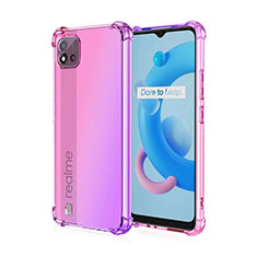 Realme C20用極薄ソフトケース グラデーション 勾配色 クリア透明 Realme ローズレッド