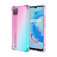 Realme C20用極薄ソフトケース グラデーション 勾配色 クリア透明 Realme シアン