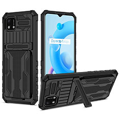 Realme C20A用ハイブリットバンパーケース スタンド プラスチック 兼シリコーン カバー YF1 Realme ブラック