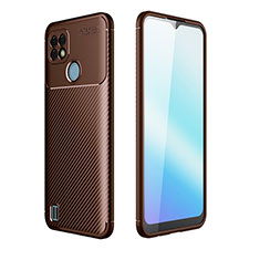 Realme C21用シリコンケース ソフトタッチラバー ツイル カバー S01 Realme ブラウン