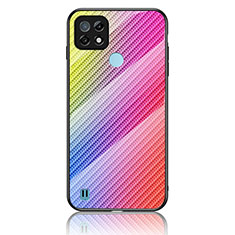 Realme C21用ハイブリットバンパーケース プラスチック 鏡面 虹 グラデーション 勾配色 カバー LS2 Realme ピンク