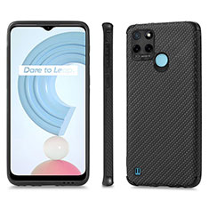 Realme C21Y用シリコンケース ソフトタッチラバー レザー柄 カバー S03D Realme ブラック