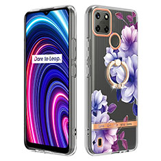 Realme C21Y用シリコンケース ソフトタッチラバー バタフライ パターン カバー アンド指輪 Y06B Realme パープル