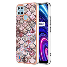 Realme C21Y用シリコンケース ソフトタッチラバー バタフライ パターン カバー Y03B Realme ブラウン