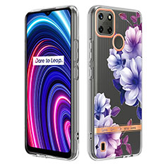 Realme C21Y用シリコンケース ソフトタッチラバー バタフライ パターン カバー Y06B Realme パープル