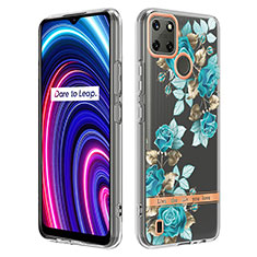 Realme C21Y用シリコンケース ソフトタッチラバー バタフライ パターン カバー Y06B Realme シアン