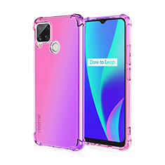 Realme C25S用極薄ソフトケース グラデーション 勾配色 クリア透明 Realme ローズレッド