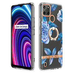 Realme C25Y用シリコンケース ソフトタッチラバー バタフライ パターン カバー アンド指輪 Y06B Realme ネイビー