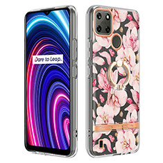 Realme C25Y用シリコンケース ソフトタッチラバー バタフライ パターン カバー アンド指輪 Y06B Realme ピンク