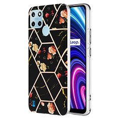 Realme C25Y用シリコンケース ソフトタッチラバー バタフライ パターン カバー Y02B Realme ブラック