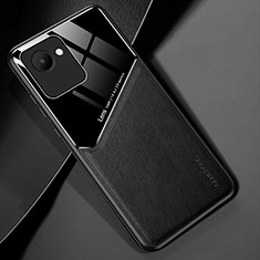 Realme C30用シリコンケース ソフトタッチラバー レザー柄 アンドマグネット式 Realme ブラック