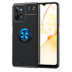 Realme C31用極薄ソフトケース シリコンケース 耐衝撃 全面保護 アンド指輪 マグネット式 バンパー SD2 Realme ネイビー・ブラック