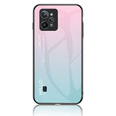 Realme C31用ハイブリットバンパーケース プラスチック 鏡面 虹 グラデーション 勾配色 カバー LS1 Realme シアン