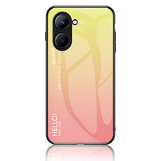 Realme C33 (2023)用ハイブリットバンパーケース プラスチック 鏡面 虹 グラデーション 勾配色 カバー LS1 Realme イエロー