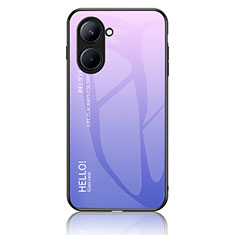 Realme C33用ハイブリットバンパーケース プラスチック 鏡面 虹 グラデーション 勾配色 カバー LS1 Realme ラベンダー