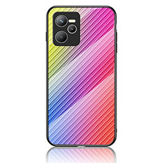 Realme C35用ハイブリットバンパーケース プラスチック 鏡面 虹 グラデーション 勾配色 カバー LS2 Realme ピンク