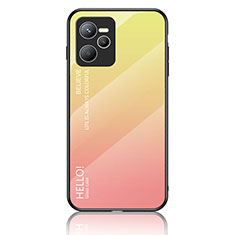 Realme C35用ハイブリットバンパーケース プラスチック 鏡面 虹 グラデーション 勾配色 カバー LS1 Realme イエロー