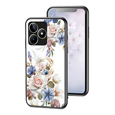 Realme C51用ハイブリットバンパーケース プラスチック 鏡面 花 カバー S01 Realme ホワイト