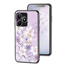 Realme C51用ハイブリットバンパーケース プラスチック 鏡面 花 カバー S01 Realme ラベンダー