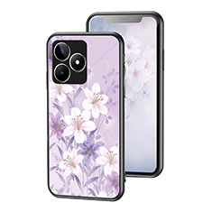 Realme C51用ハイブリットバンパーケース プラスチック 鏡面 花 カバー Realme ラベンダー