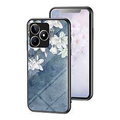 Realme C51用ハイブリットバンパーケース プラスチック 鏡面 花 カバー Realme ネイビー