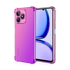 Realme C51用極薄ソフトケース グラデーション 勾配色 クリア透明 Realme ローズレッド