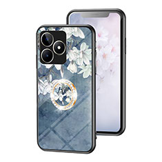 Realme C53用ハイブリットバンパーケース プラスチック 鏡面 花 カバー S01 Realme ネイビー